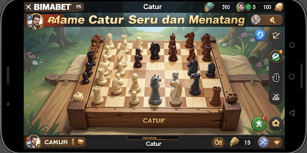 Antarmuka BIMABET menampilkan papan Catur interaktif yang penuh warna.