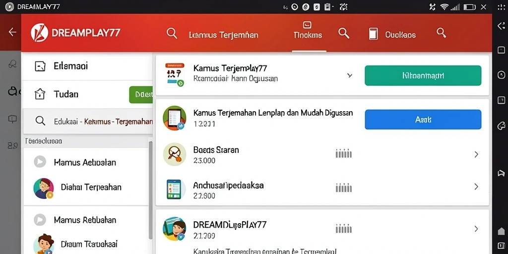 Antarmuka aplikasi DREAMPLAY77 yang intuitif untuk terjemahan bahasa.